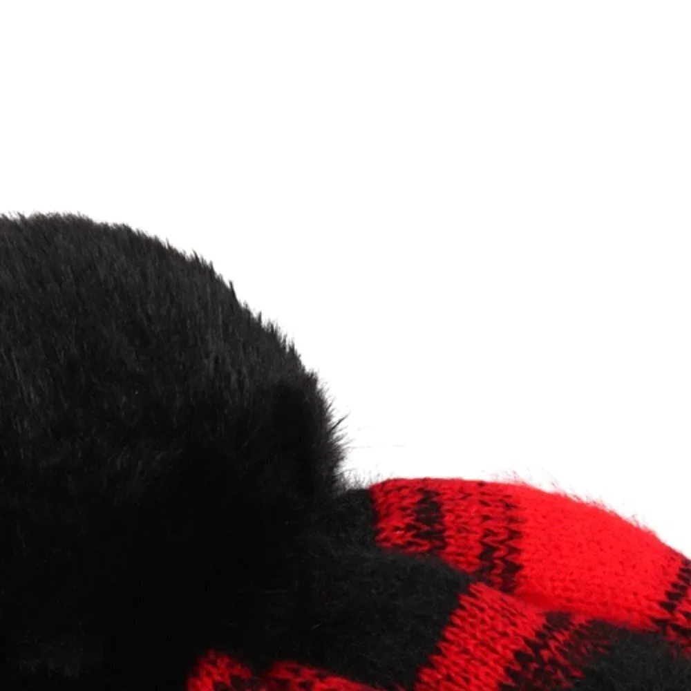 BUFFALO CHECKERED PLAID PRINT BEANIE WITH POM POM